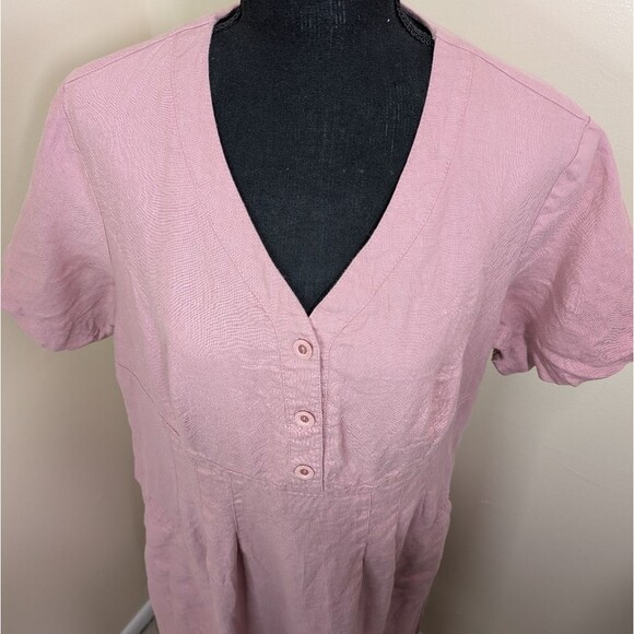 Chic Pa Midi Dress 100% Linen V-Neck Short Sleeve Lagenlook Pockets - Picture 4 of 13